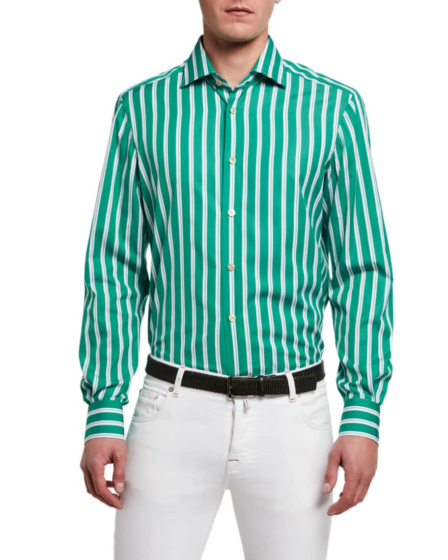 Kiton Men's Double-Stripe Cotton Sport Shirt | Neiman Marcus