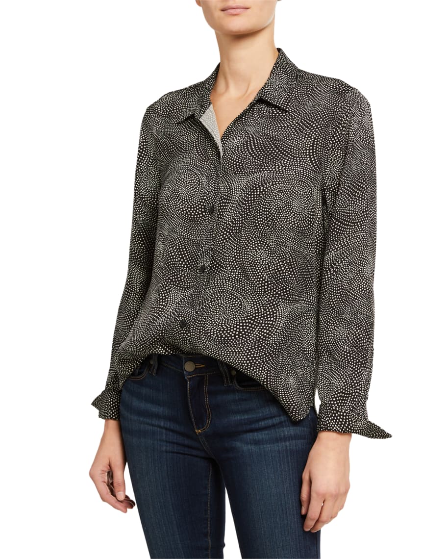all over figure print button front blouse