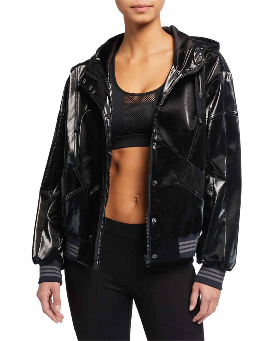 Blanc Noir Kylie Iridescent Patent Hooded Jacket Neiman Marcus