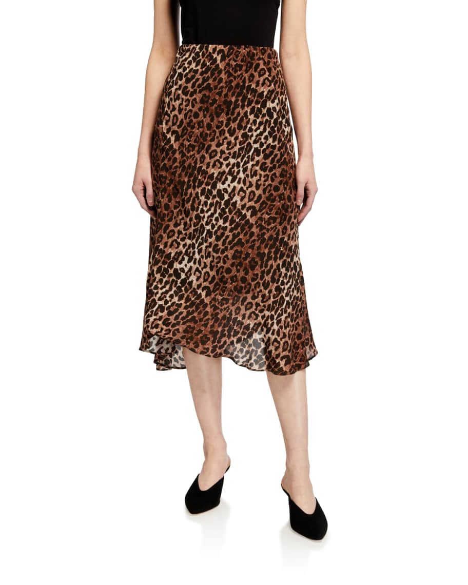 Silk Leopard Print Midi Skirt w Lining