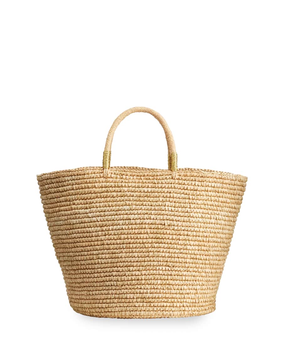 Sensi Studio Maxi Woven Straw Basket Tote Bag w/ Double Golden Thread ...