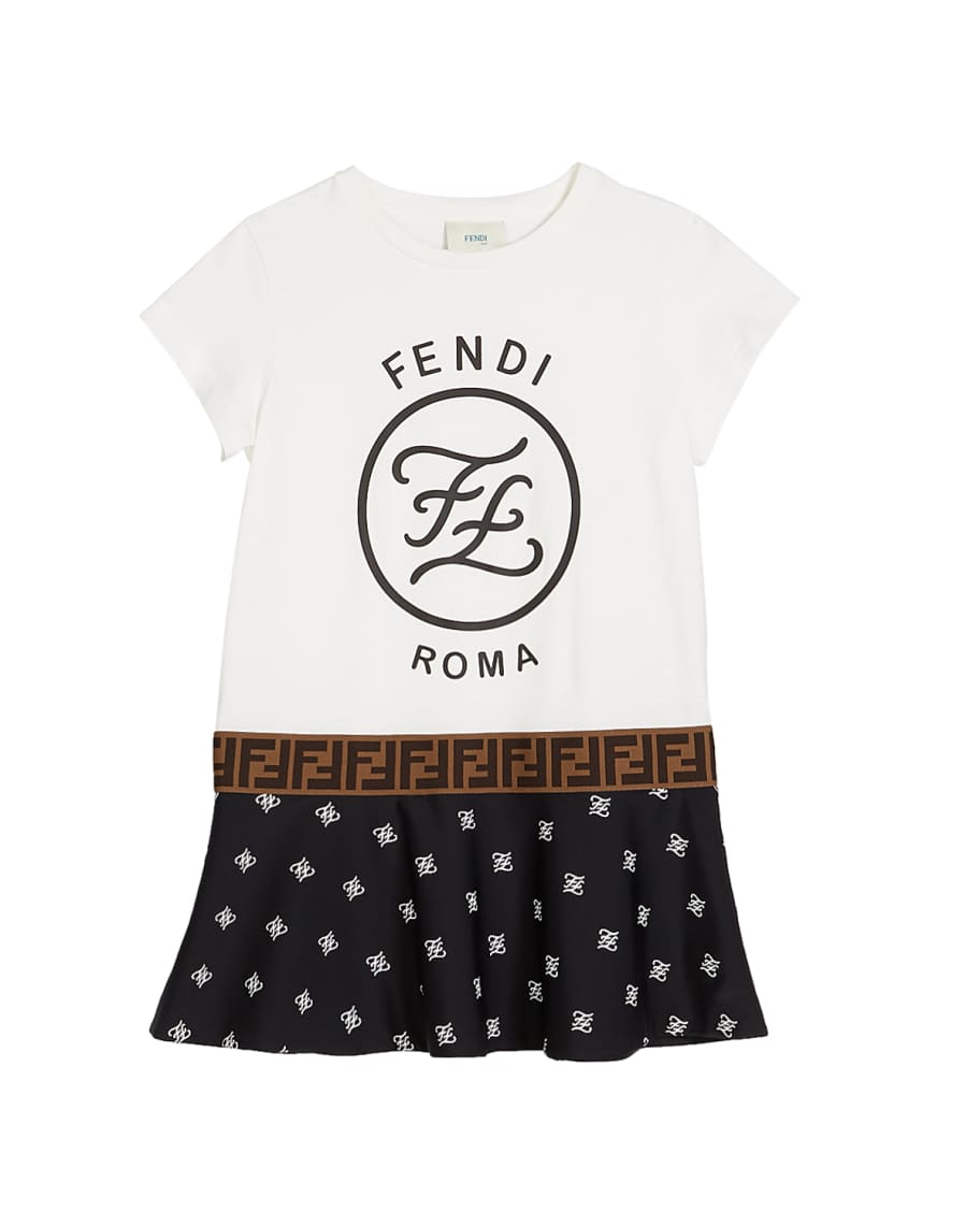 Fendi Girl's Short-Sleeve Mixed Logo Dress, Size 8-14 | Neiman Marcus