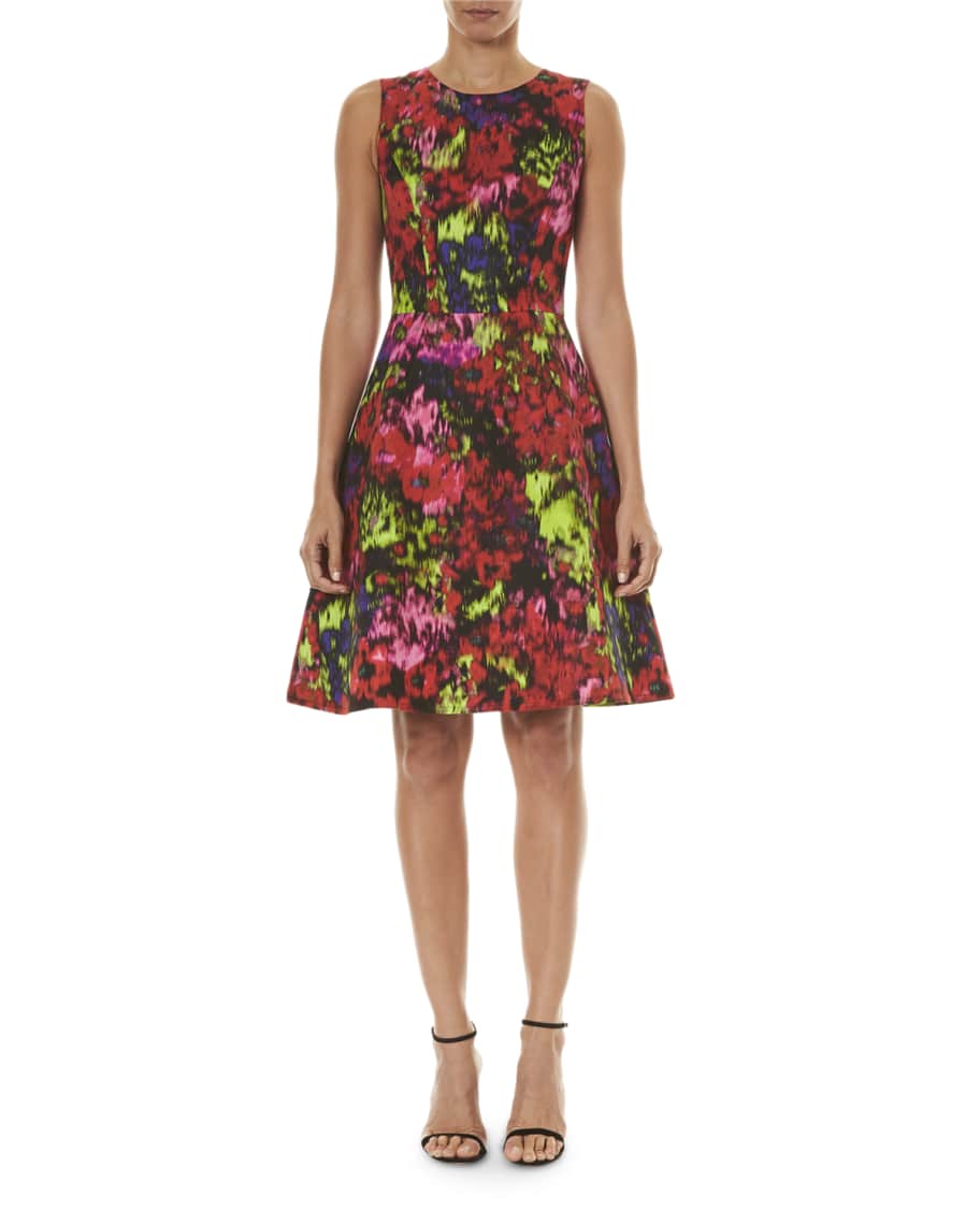 Carolina Herrera Floral Print Cotton-Silk A-Line Dress | Neiman Marcus