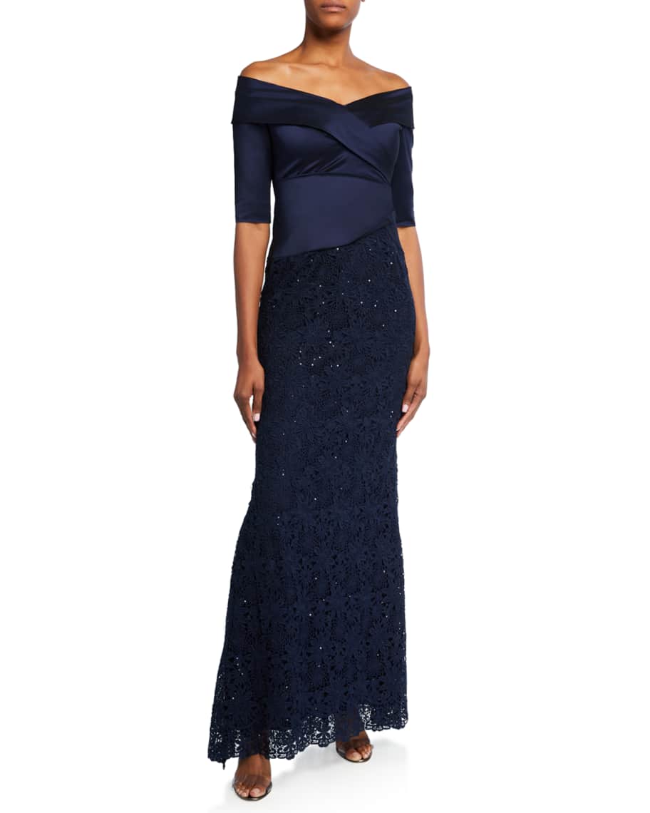 Rickie Freeman for Teri Jon OfftheShoulder Draped Metallic Gown w