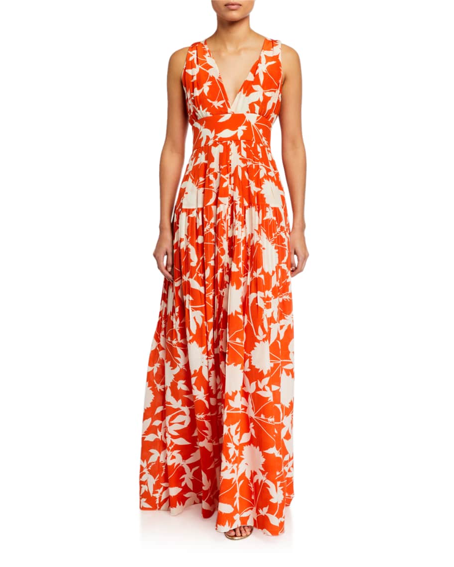 Oscar de la Renta Leaf Print Silk Day Dress | Neiman Marcus