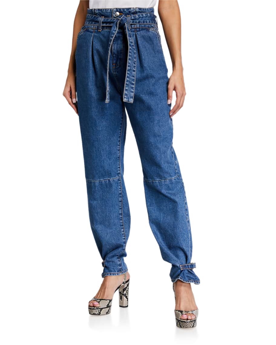 Veronica Beard Jeans Addie Paperbag High-Rise Taper Pants | Neiman Marcus