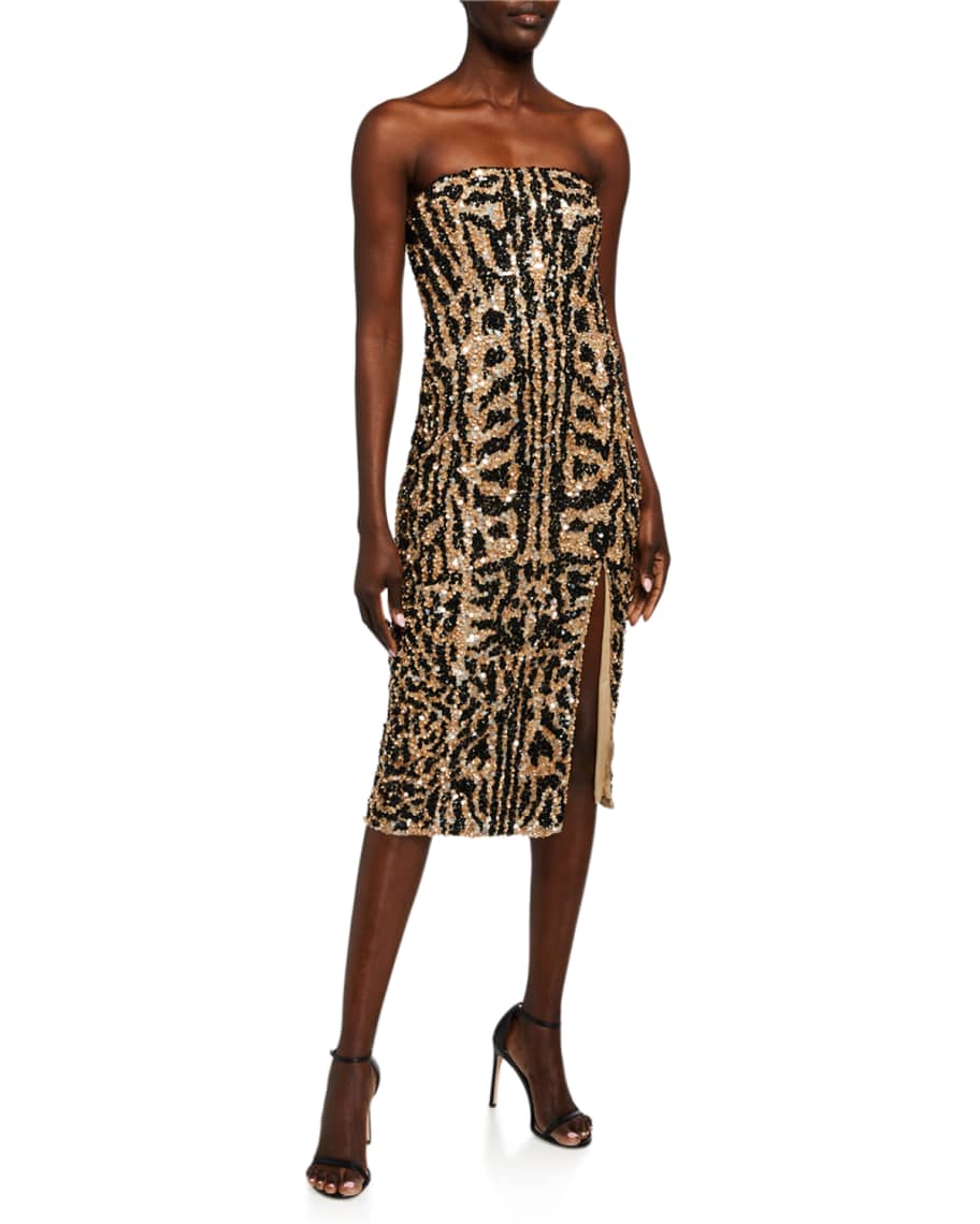 Jay Godfrey Thompson Animal Sequin Strapless Dress | Neiman Marcus