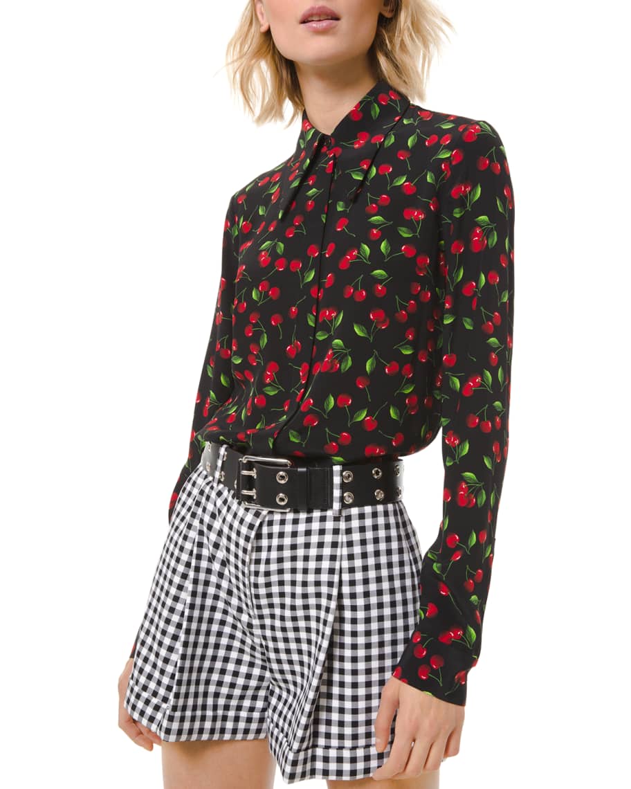 Michael Kors Collection Silk Cherry Print Button-Down Shirt | Neiman Marcus