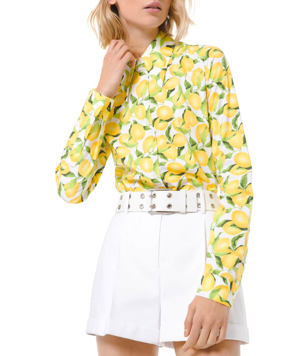 Michael Kors Collection Lemon Print Button-Down Cotton Shirt | Neiman ...