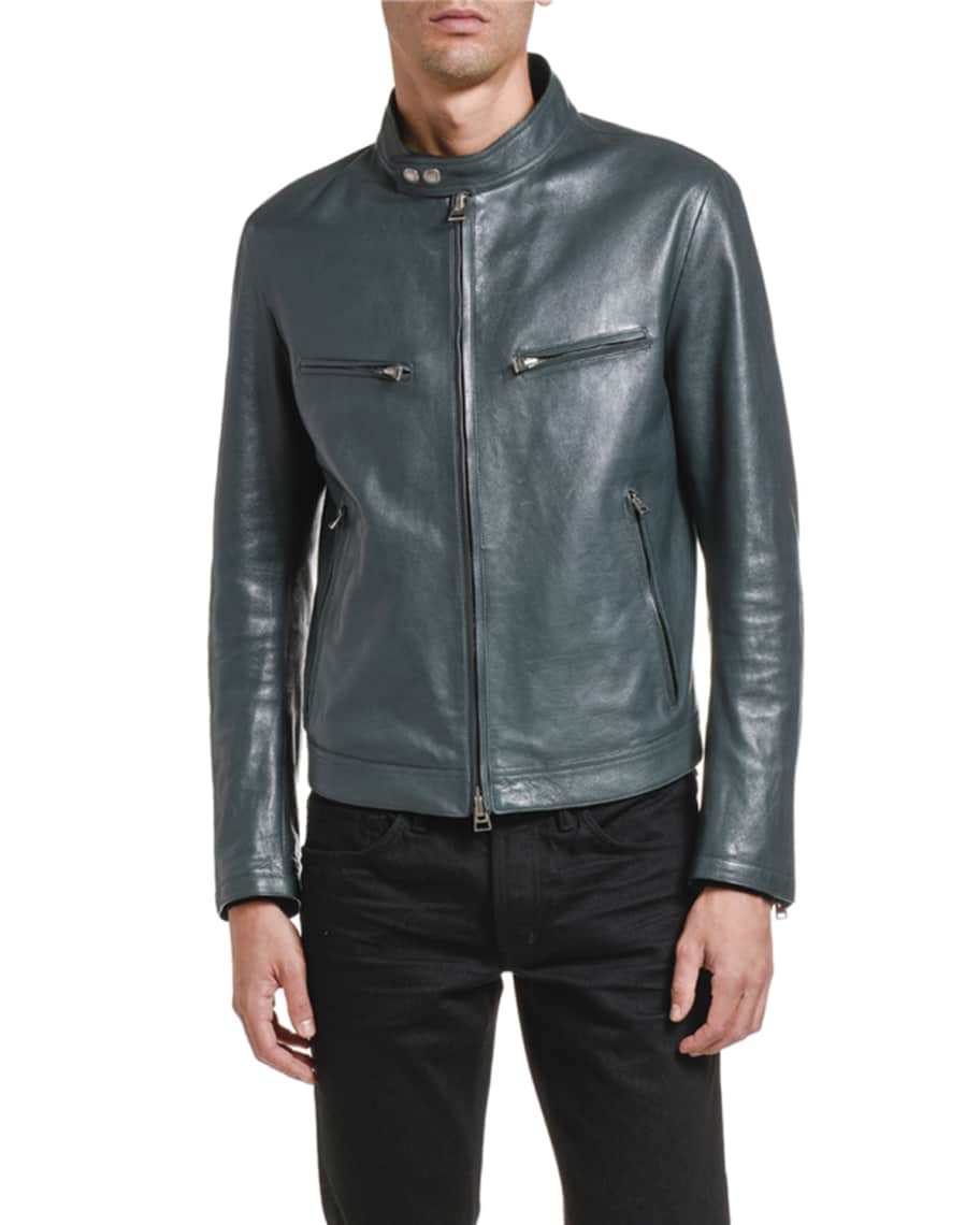 TOM FORD Men's Leather Mandarin-Collar Biker Jacket | Neiman Marcus