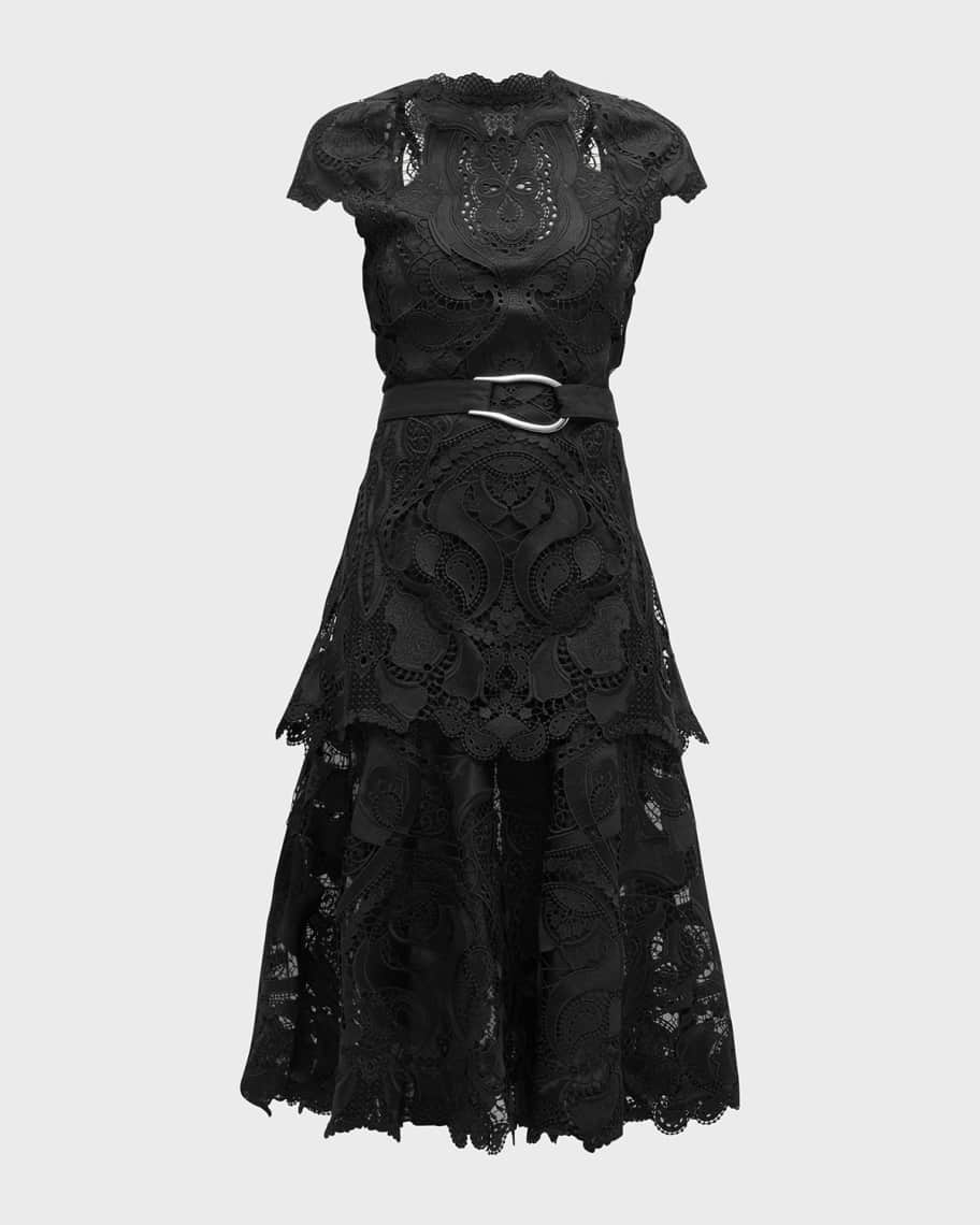 SIMKHAI Guipure Lace Belted Midi Dress Neiman Marcus
