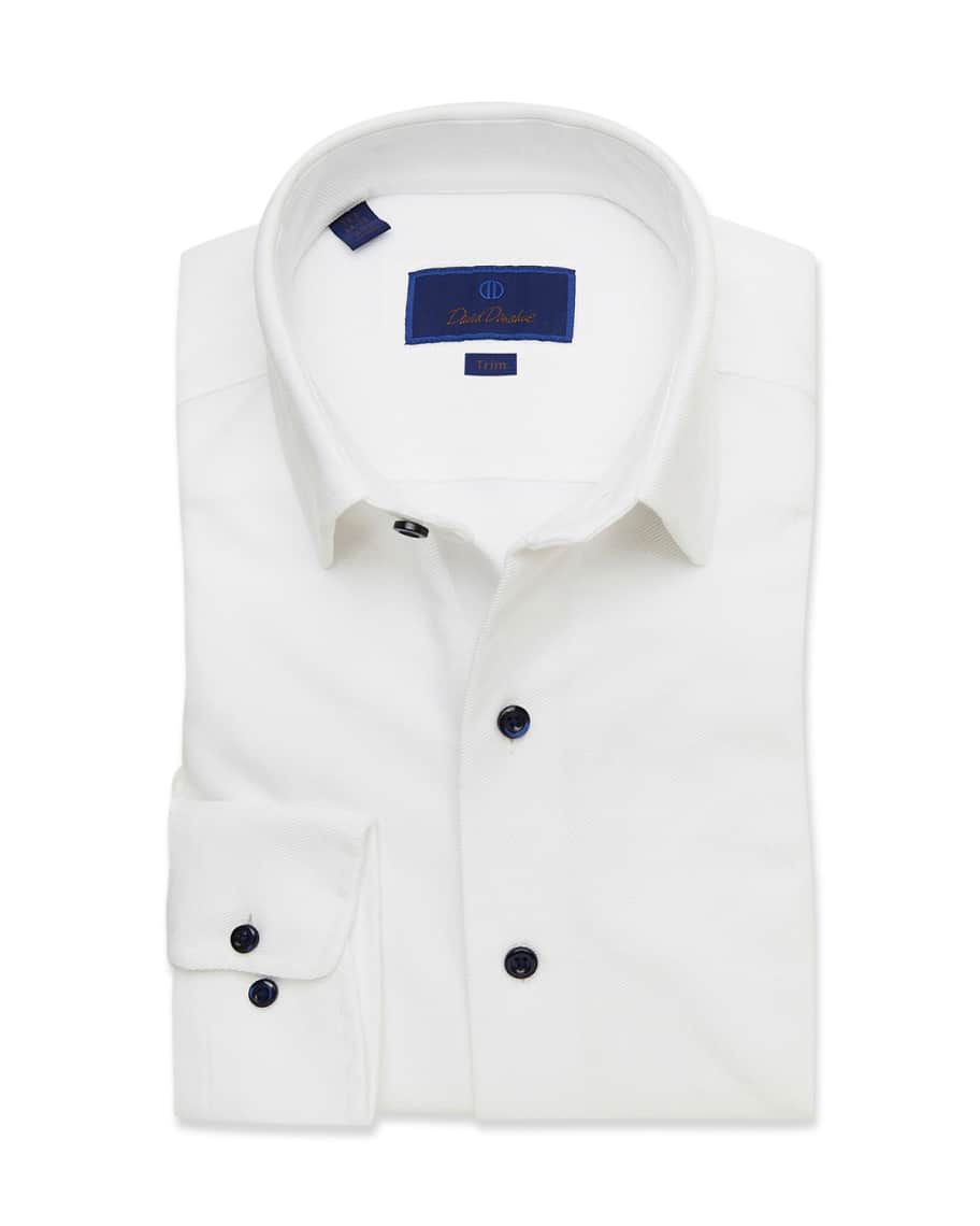 David Donahue Men's Trim Fit Solid Knit Fusion Dress Shirt | Neiman Marcus