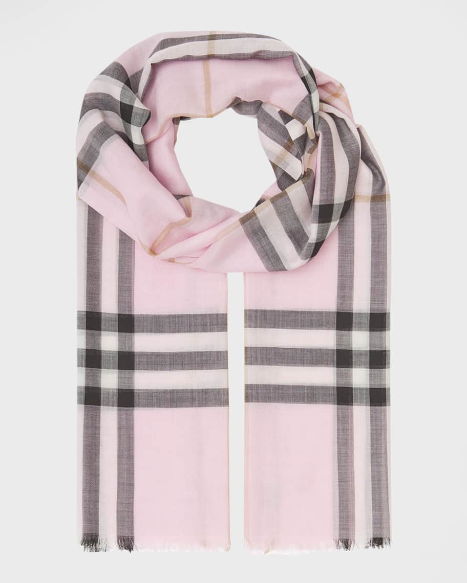 Burberry - Lightweight Check Wool & Silk Scarf Pink