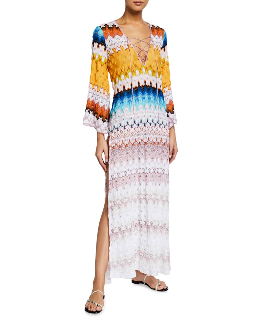 Missoni Mare Lace-Up Long-Sleeve Maxi Coverup Dress | Neiman Marcus