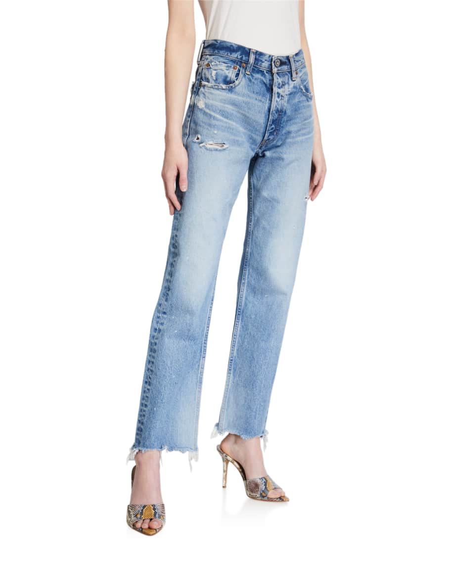 MOUSSY VINTAGE Lomita Wide Straight-Leg Distressed Jeans | Neiman Marcus