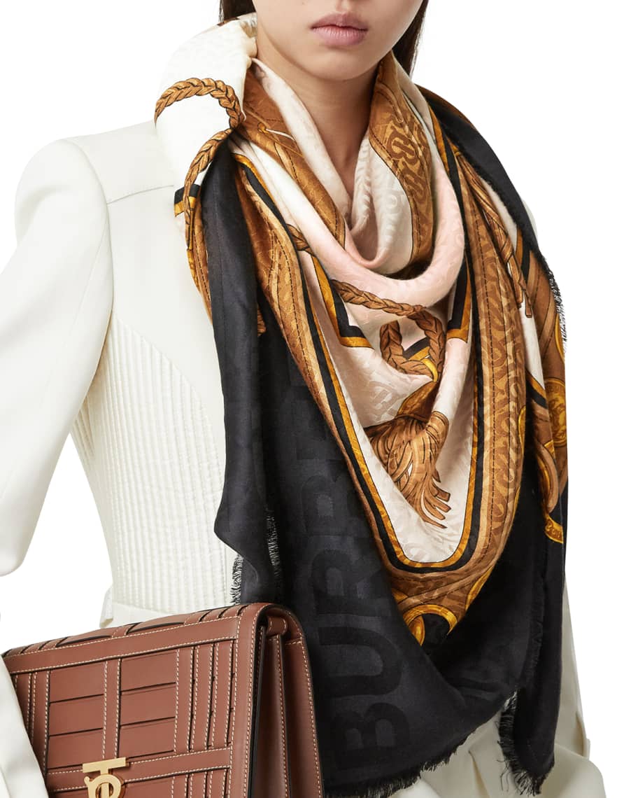 Burberry ダンデライオン アーガイル シルク スクエア スカーフ Burberry Archive Tassel Print TB Jacquard Square Scarf | Neiman Marcus