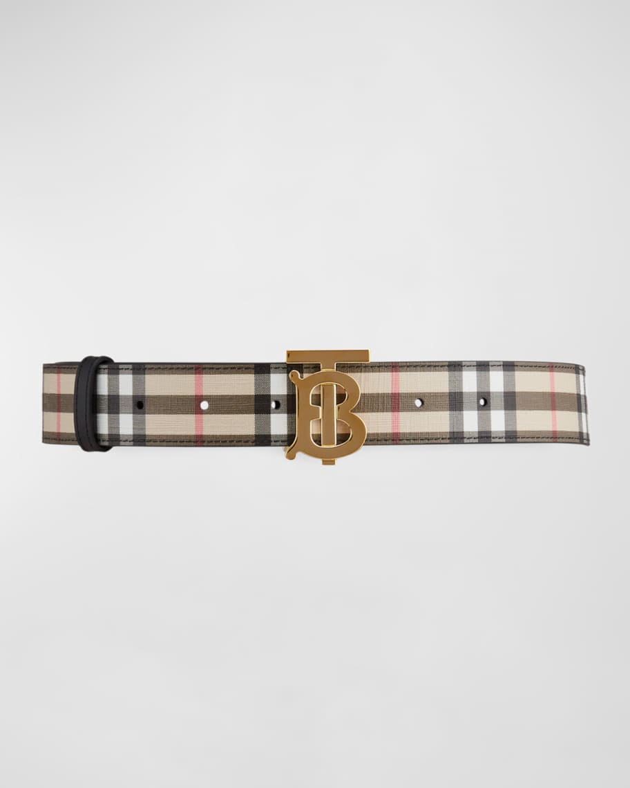 BURBERRY Leather-trimmed checked coated-canvas belt