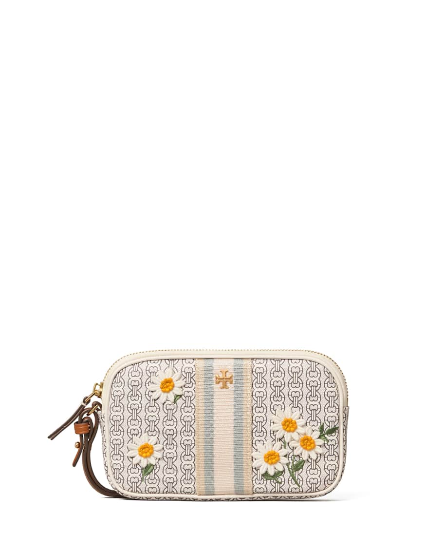 Tory Burch Gemini Link Canvas Floral Zip Wallet | Neiman Marcus