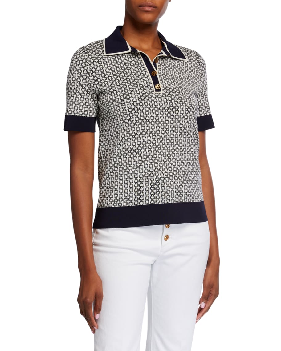 Tory Burch Gemini Link Short-Sleeve Polo Shirt | Neiman Marcus