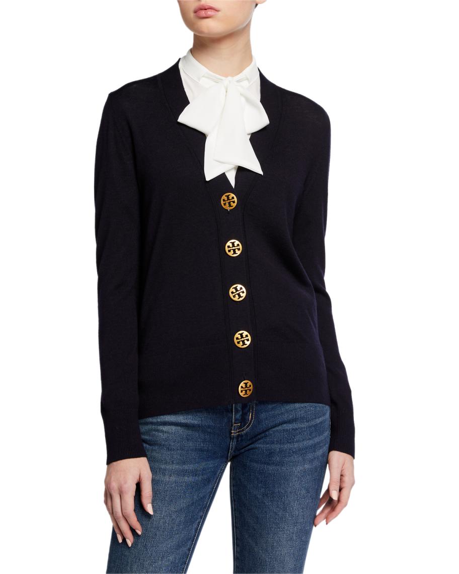 Tory Burch Ribbed Wool Cardigan | Neiman Marcus