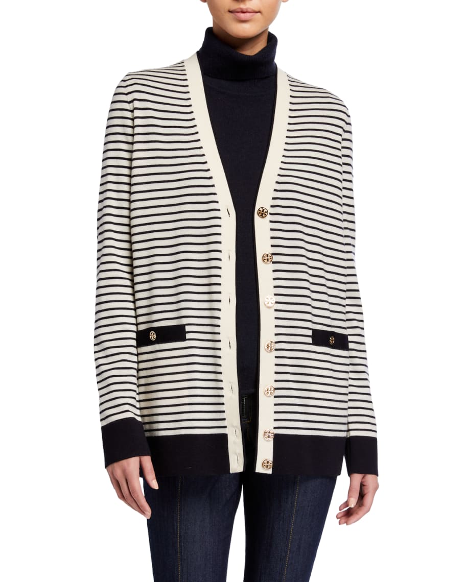 Tory Burch Madeline Striped Long Cardigan | Neiman Marcus