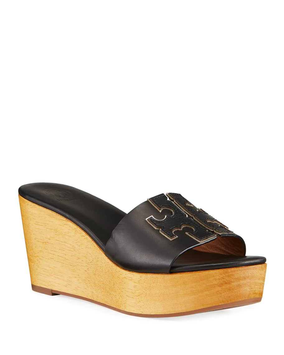 Tory Burch Ines Leather Logo Wedge Sandals | Neiman Marcus