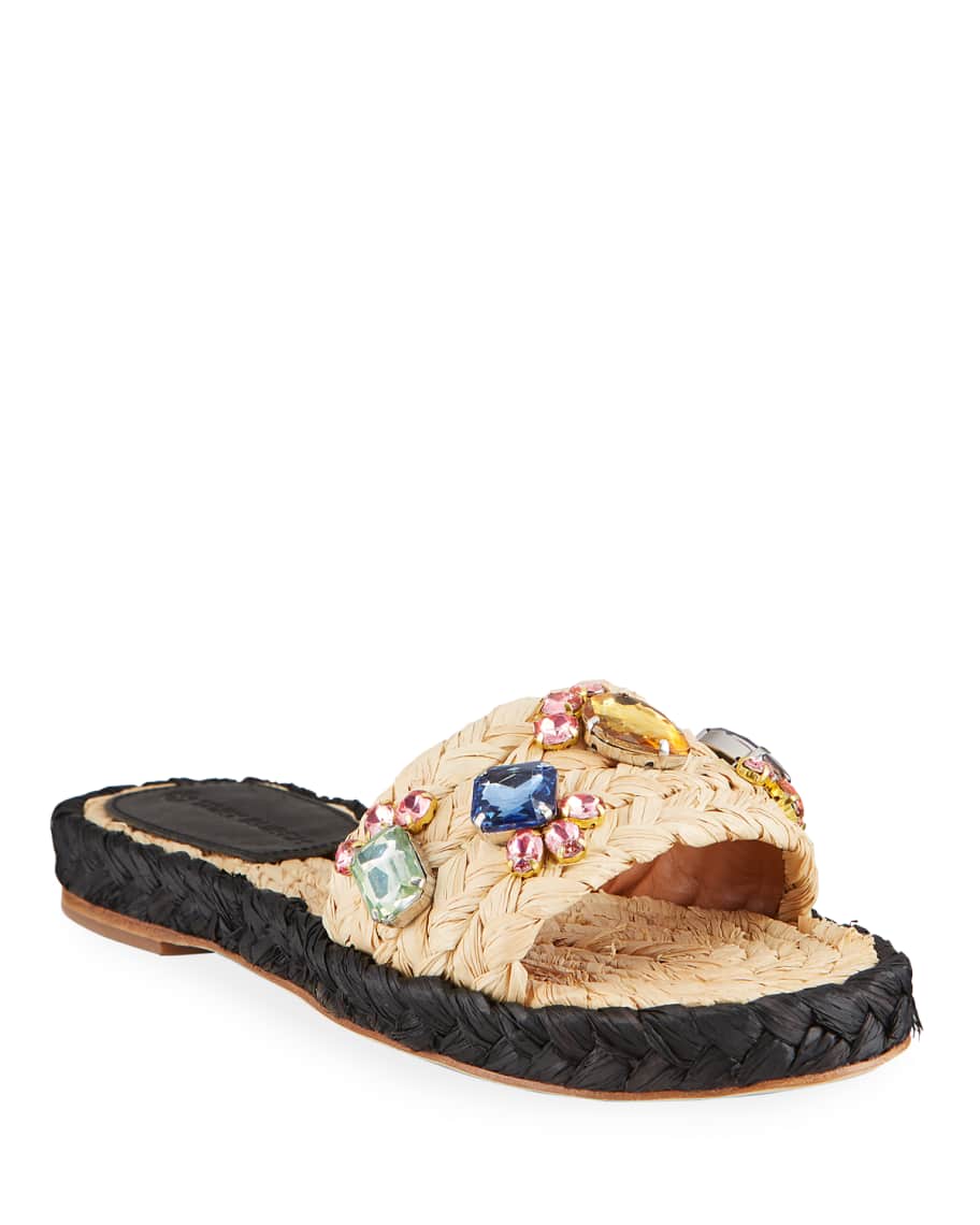 Tory Burch Multicolor Crystal Raffia Slide Sandals | Neiman Marcus