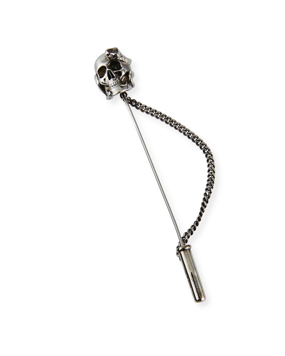 Alexander McQueen Silver Skull and Snake Lapel Pin – BlackSkinny