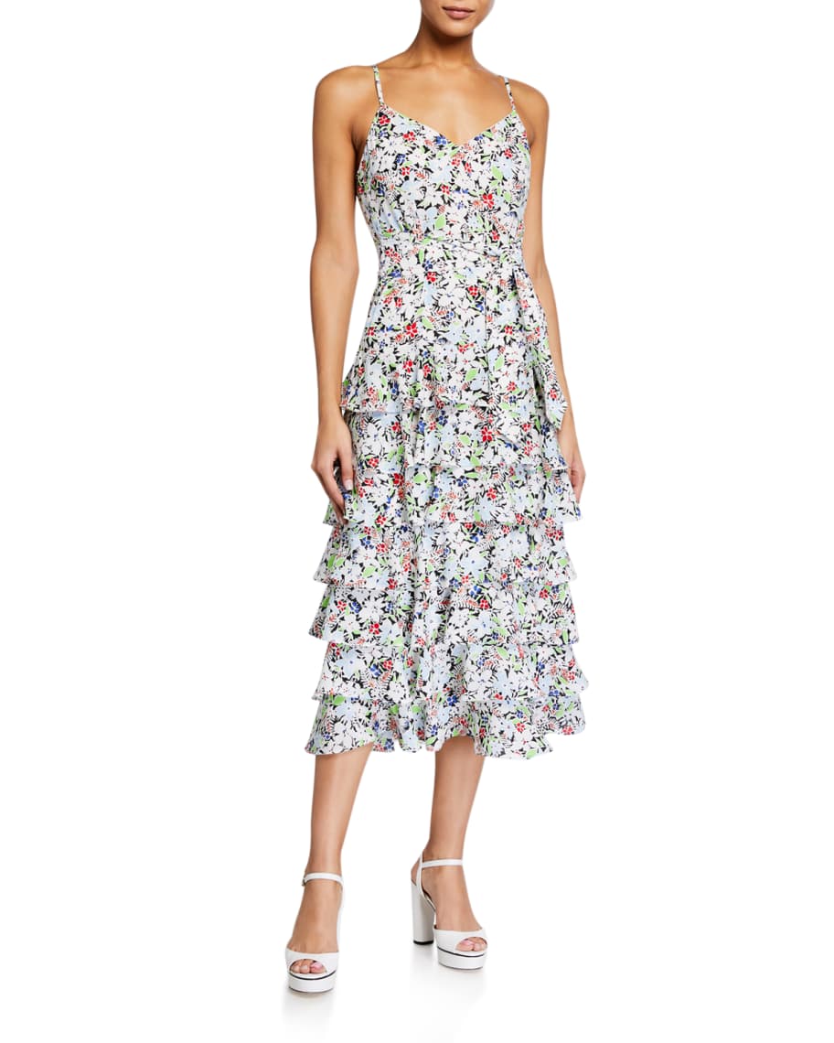 Likely Ariella Floral-Print Tiered Ruffle Dress | Neiman Marcus