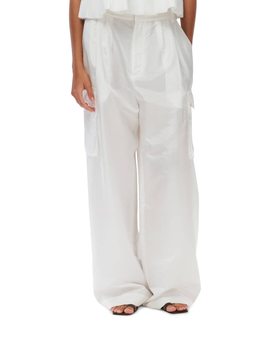 Tibi Crispy Nylon Pleated Cargo Pant