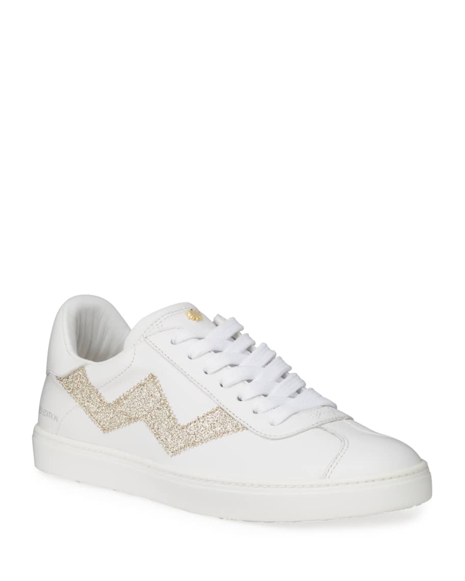 Stuart Weitzman Daryl Leather Low-Top Sneakers with Glitter | Neiman Marcus