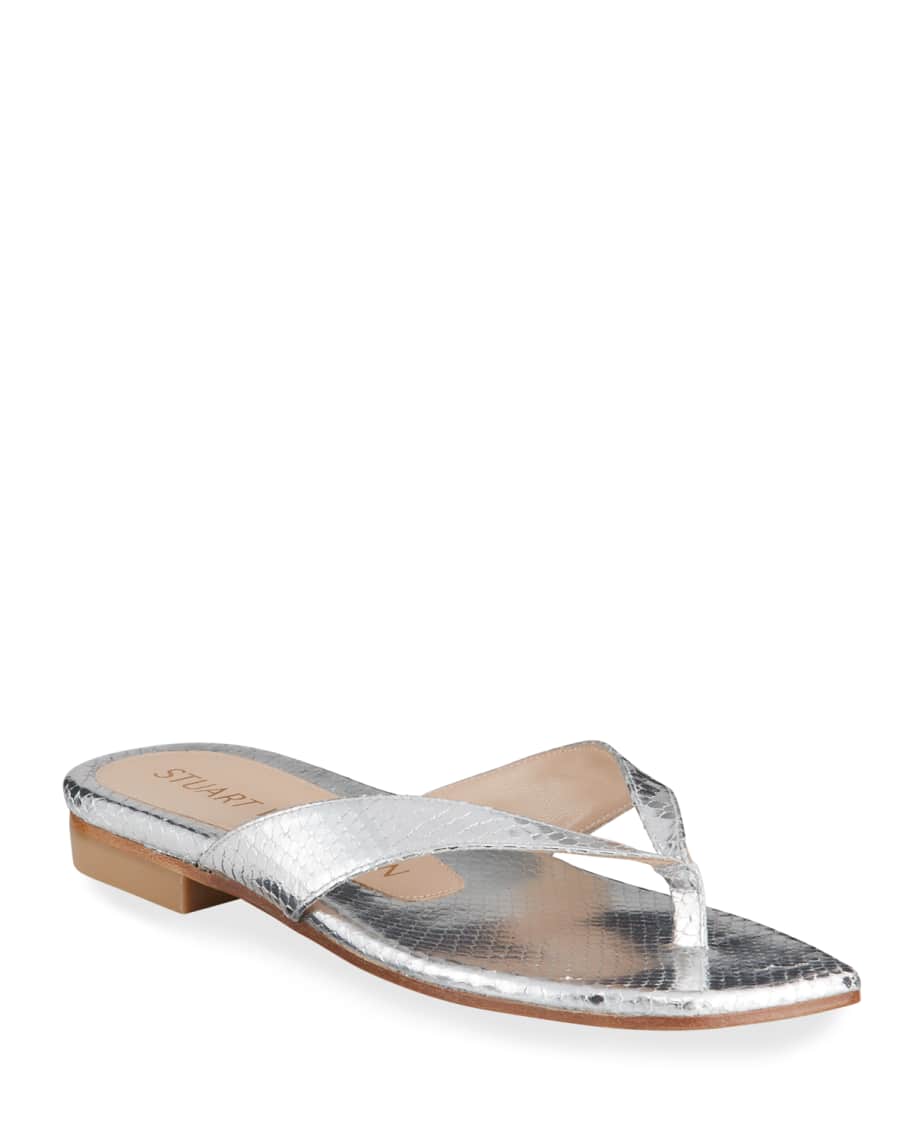 Stuart Weitzman Aldona Flat Metallic Thong Sandals Neiman Marcus