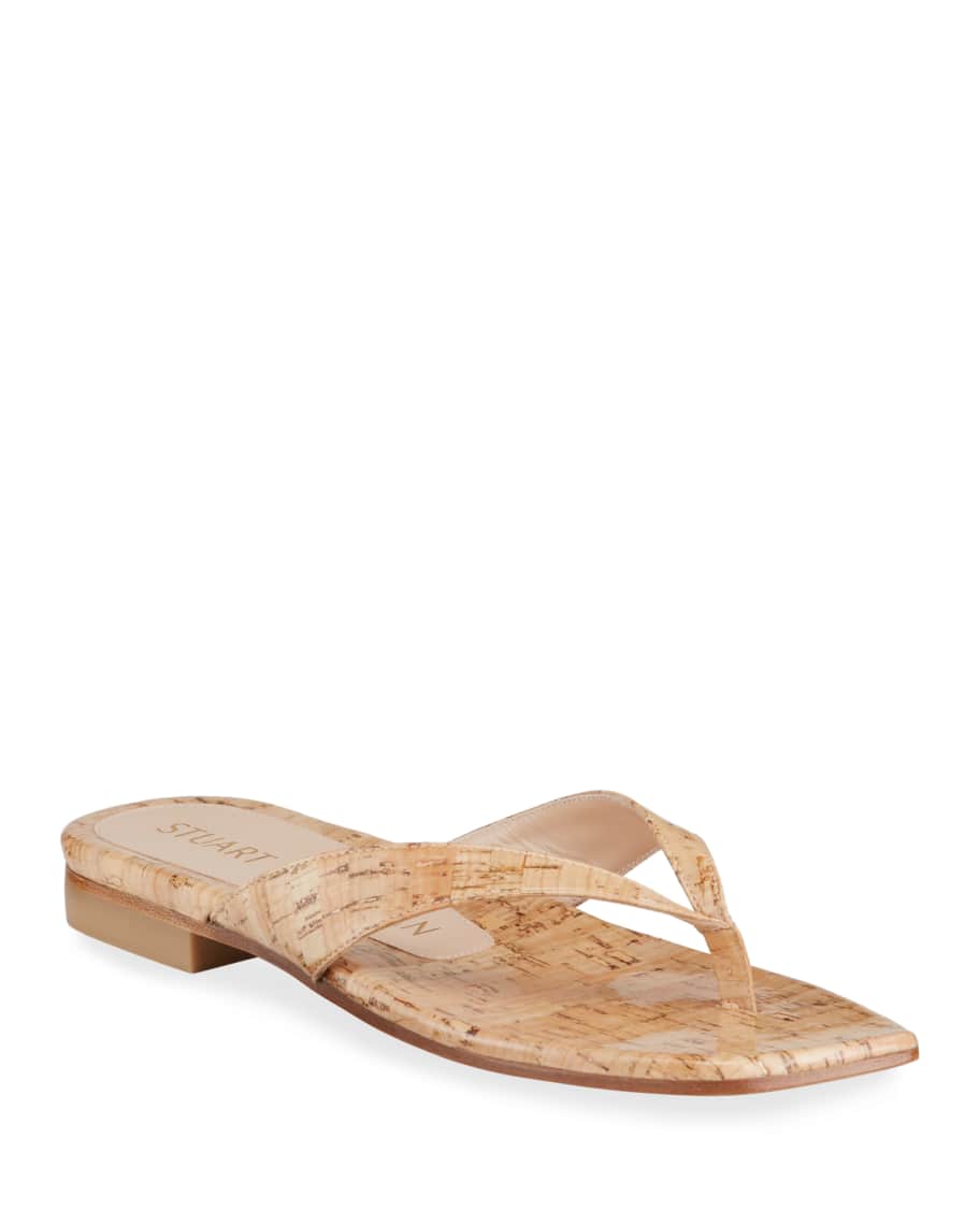 Stuart Weitzman Aldona Flat Cork Thong Sandals Neiman Marcus