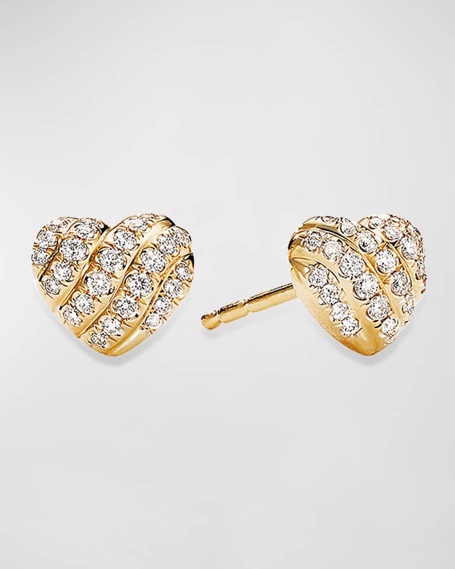 David Yurman 18K Yellow Gold Diamond Heart Stud Earrings Neiman Marcus