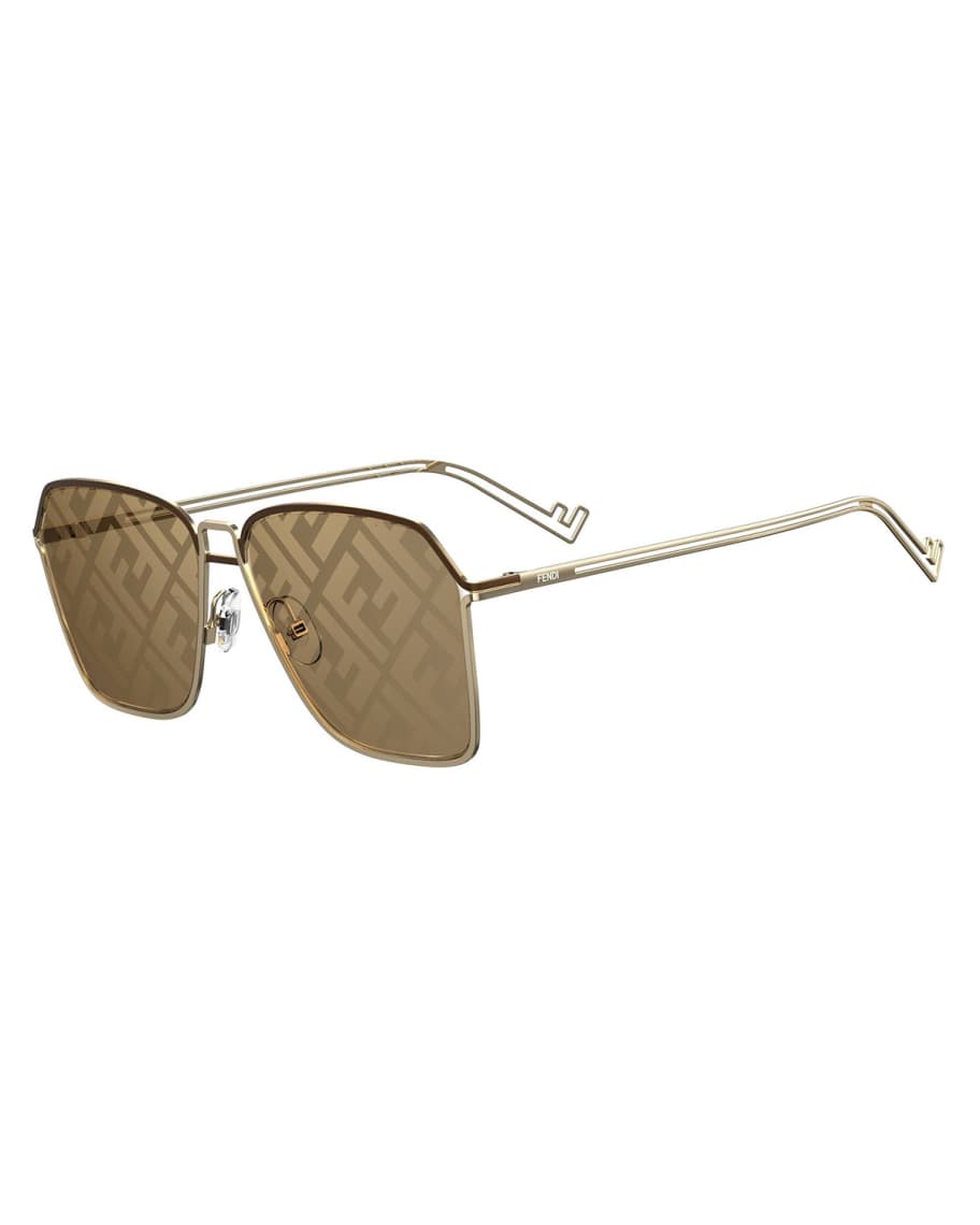Fendi Men's Mirrored FF-Monogram Square Metal Sunglasses | Neiman Marcus