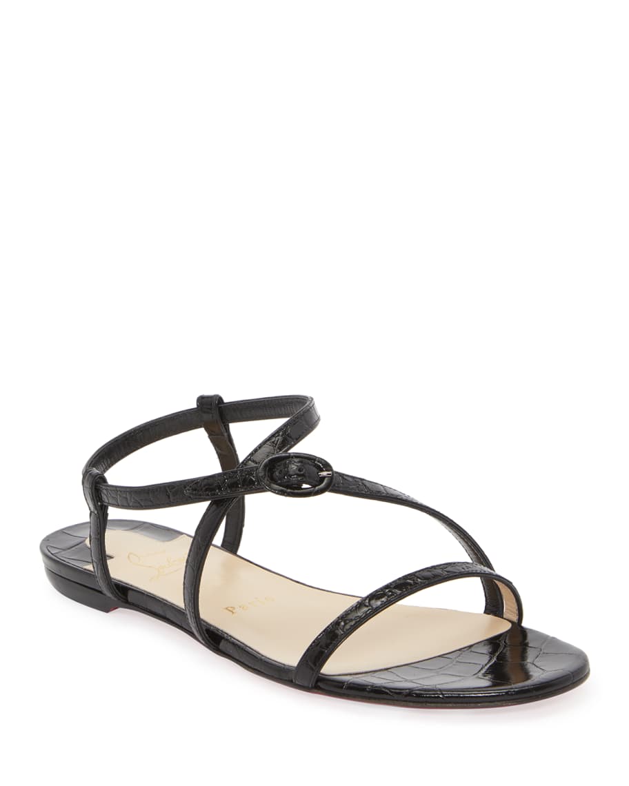 Christian Louboutin Selima Mock-Croc Flat Sandals | Neiman Marcus