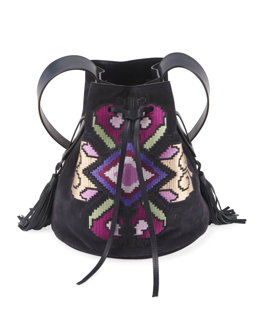 Isabel Marant Moshy Embroidered Suede Bucket Bag Neiman Marcus