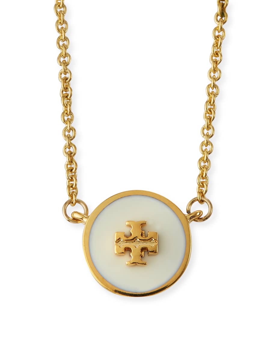 Tory Burch Kira Enamel Pendant Necklace, White | Neiman Marcus