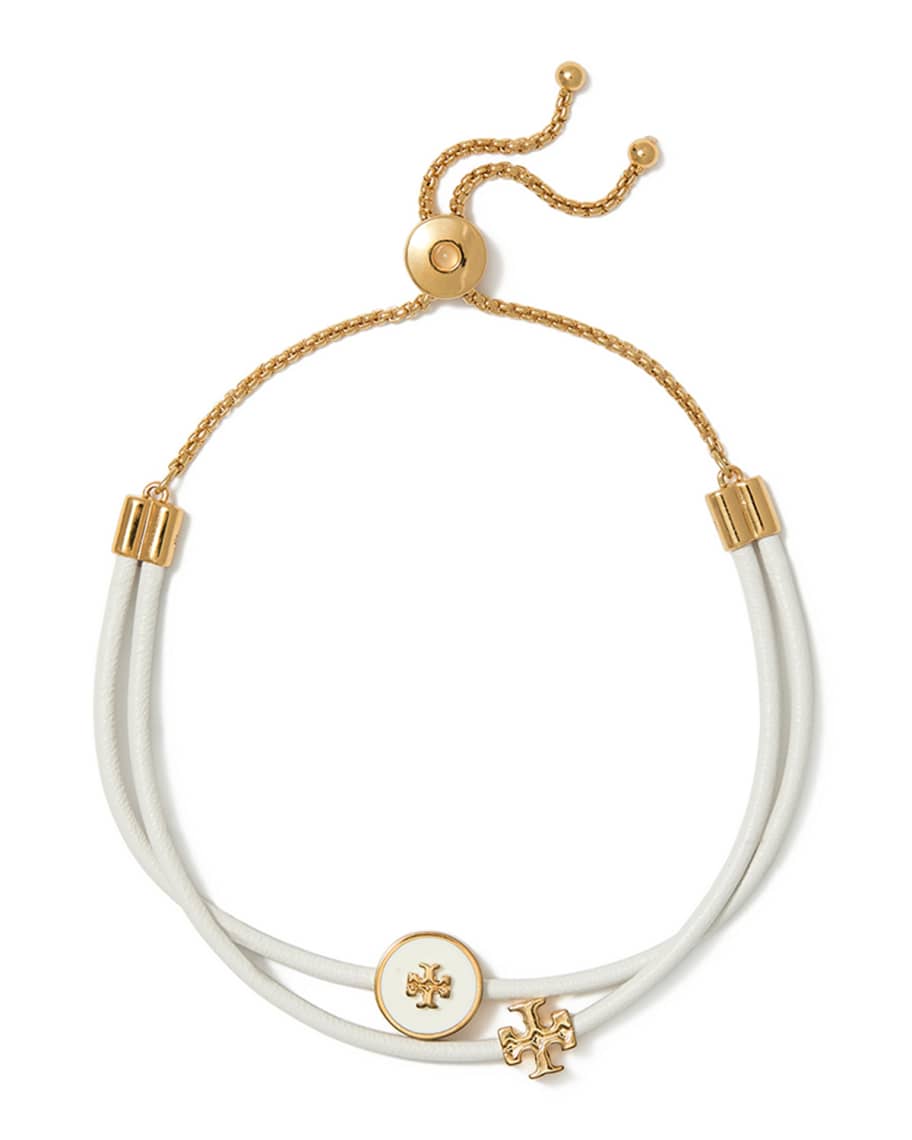 Tory Burch Enamel LogoSlider Bracelet, White/Gold Neiman Marcus