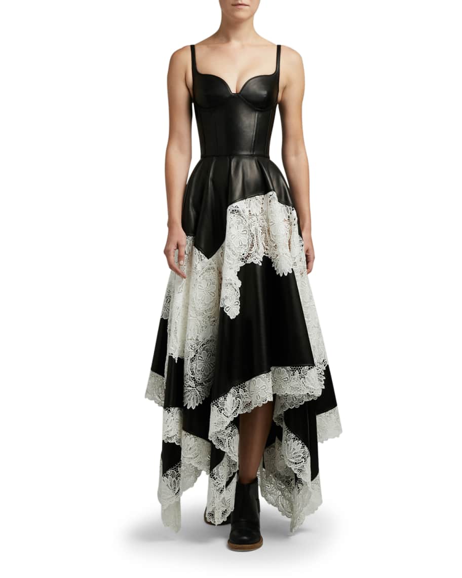 Leather Tiered Lace Cocktail Dress