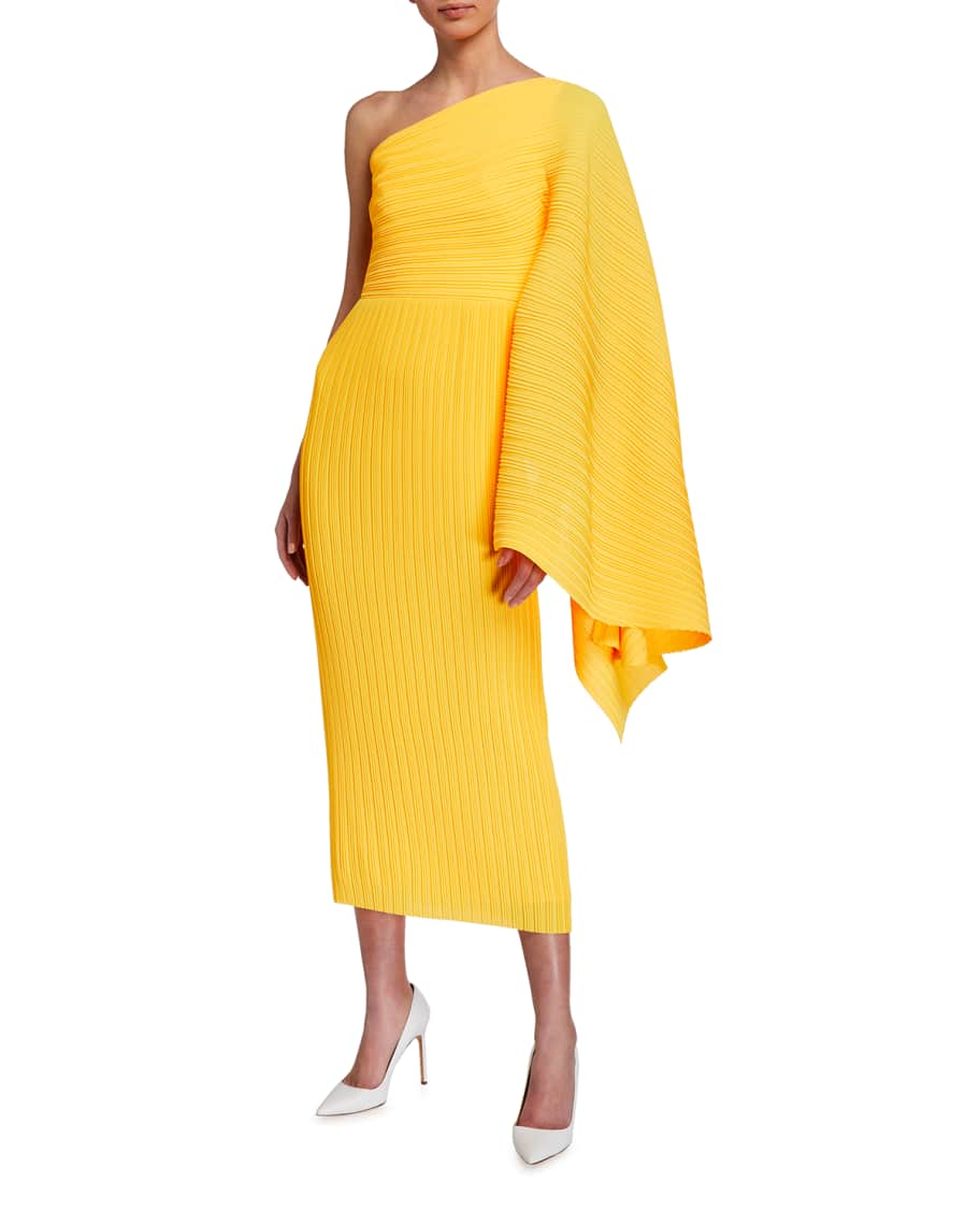 Solace London Lila Pleated Asymmetric Midi Dress | Neiman Marcus