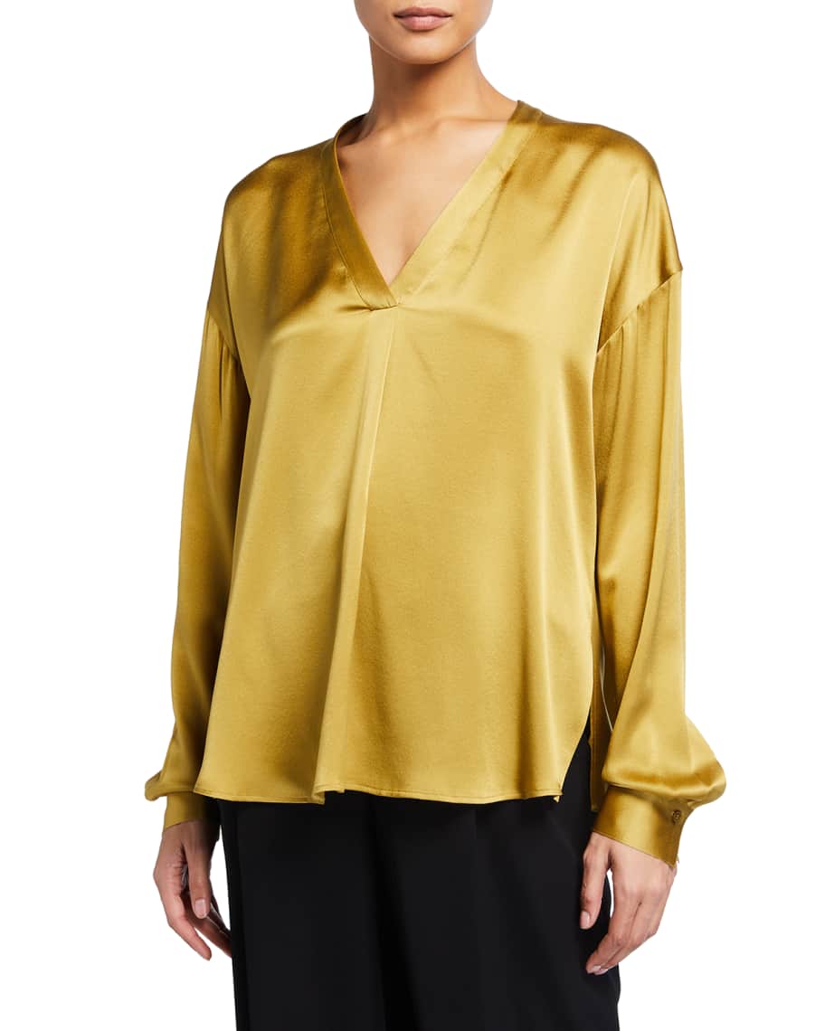 Vince VNeck Satin Popover Neiman Marcus