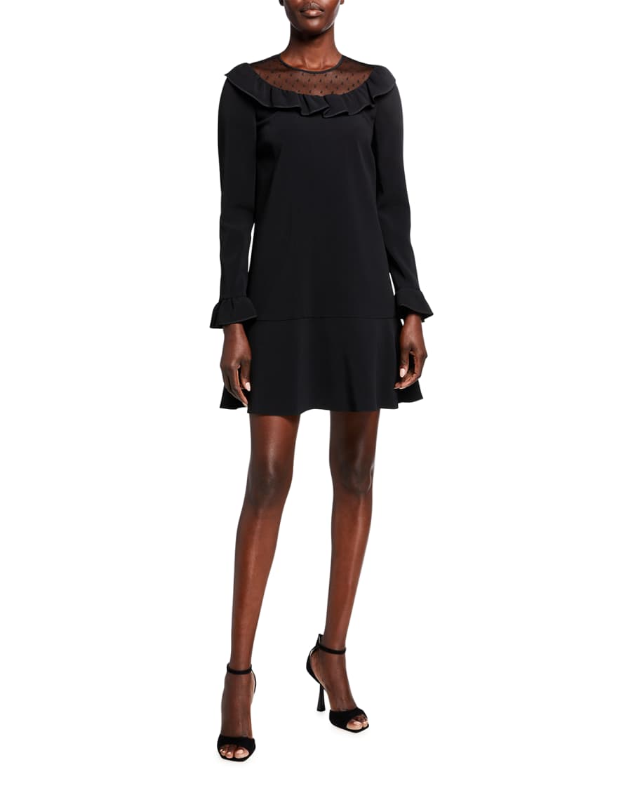 Image 1 of 2: Long-Sleeve Crepe Ruffle Dress