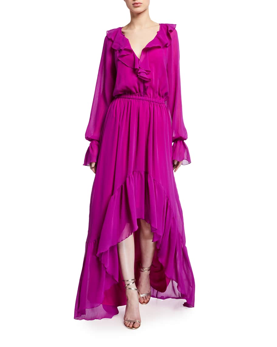 Ramy Brook Tina Ruffled High-Low Long-Sleeve Dress | Neiman Marcus