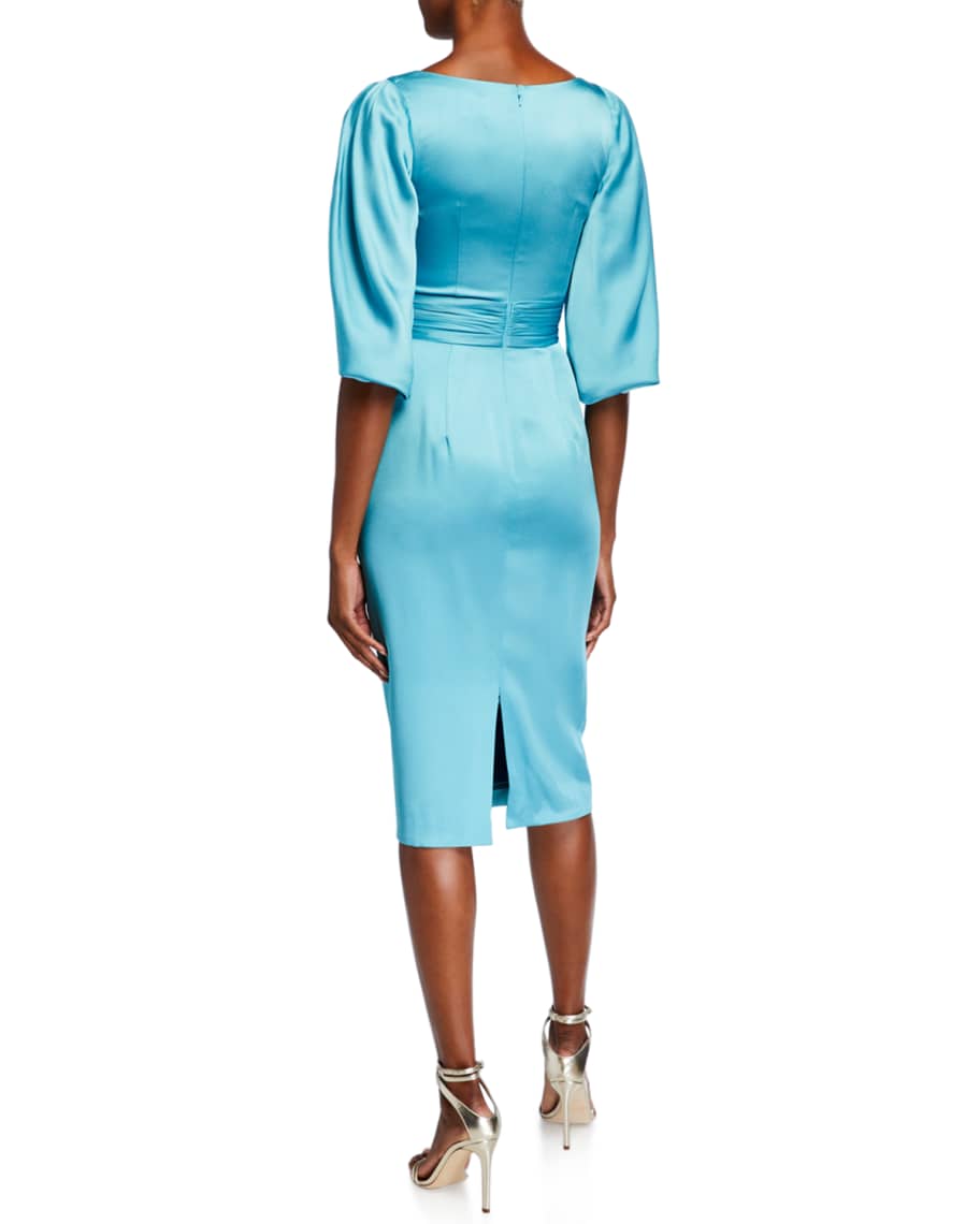 Image 2 of 2: V-Neck Cocoon-Sleeve Satin Dress