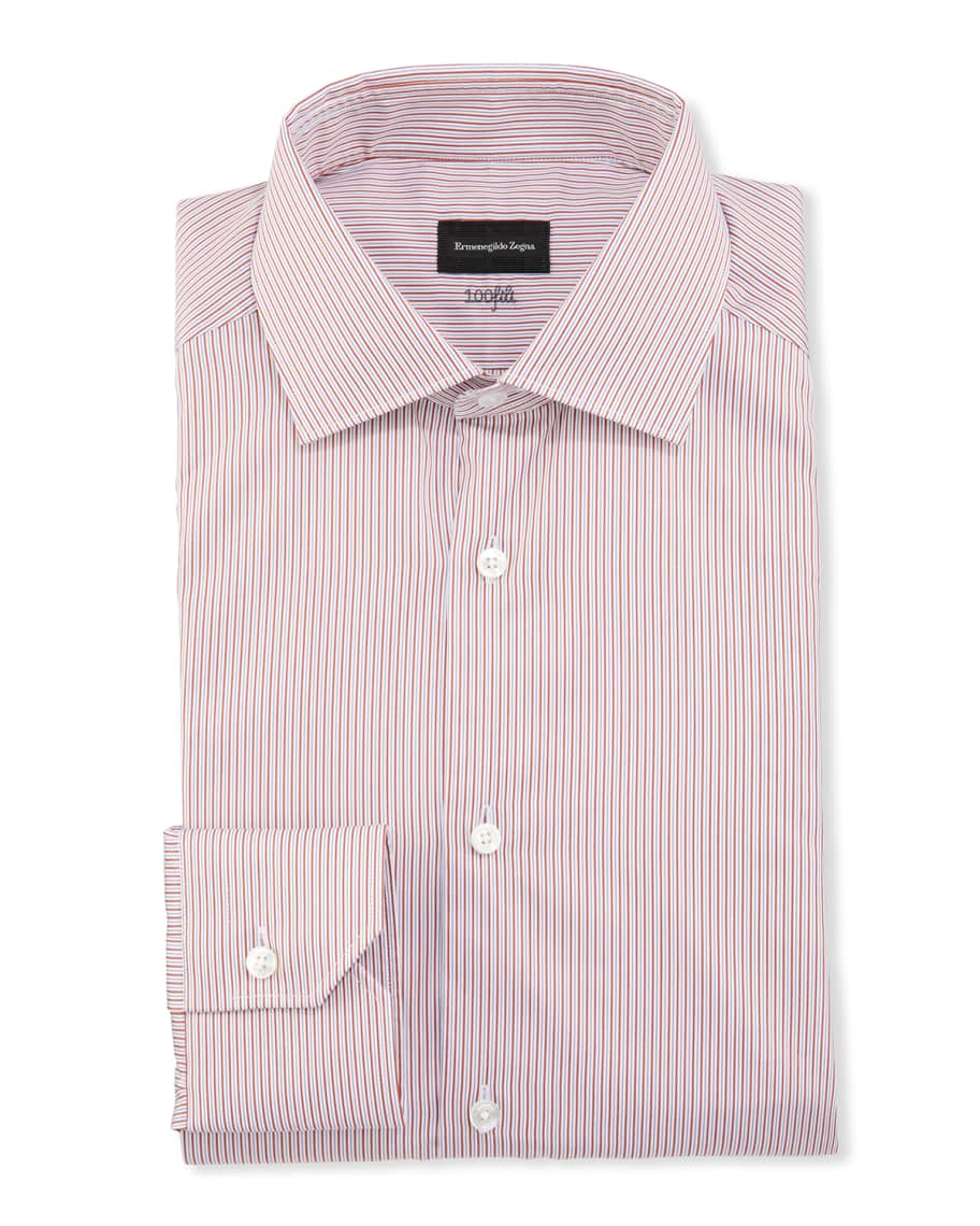 ZEGNA Men's 100fili Narrow-Stripe Cotton Dress Shirt | Neiman Marcus