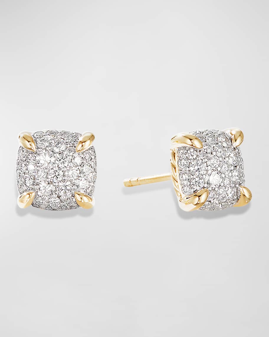 David Yurman Chatelaine Stud Earrings in 18K Yellow Gold with Full Pave ...
