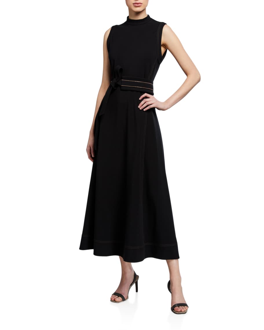 Image 1 of 2: Monili-Belted Cotton Midi Dress
