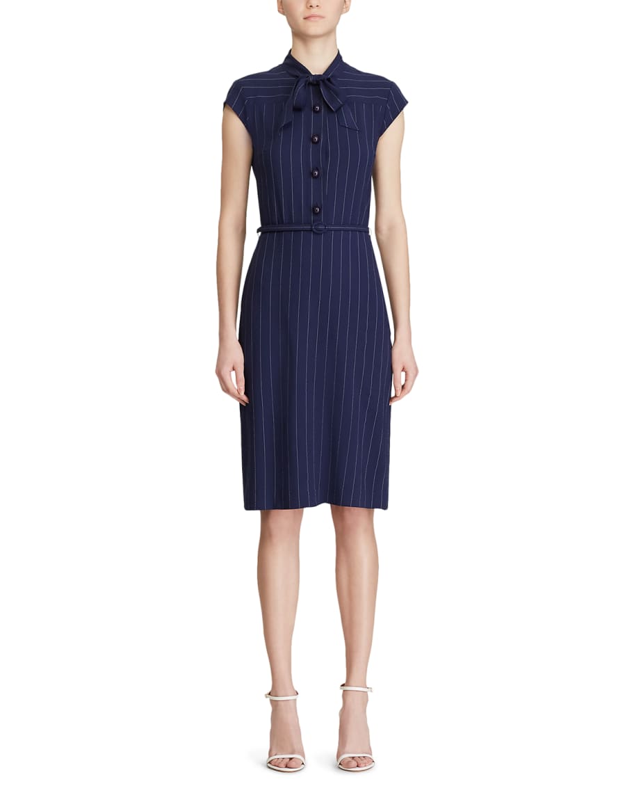 Ralph Lauren Collection Carlisle Pinstriped Day Dress | Neiman Marcus