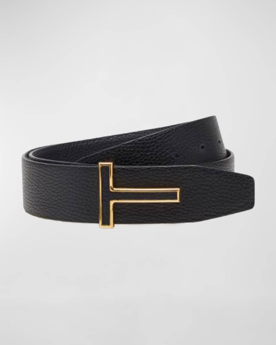 TOM FORD Men's Grained Leather T-Buckle Belt | Neiman Marcus